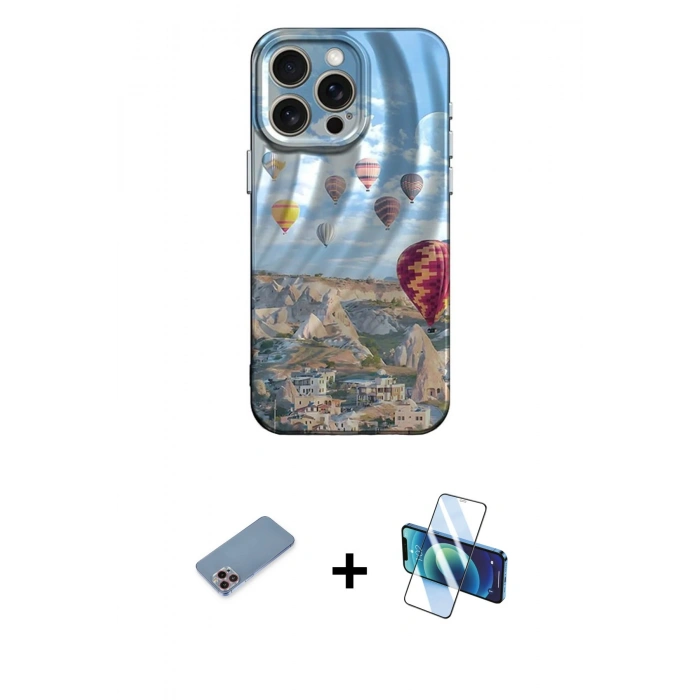 MARSİLYAN™- iPhone 13 Pro Kılıf Nova Doku Prime - Siyah 3D Antistatik Seramik Nano Ekran Koruyucu + Shine Kamera Lens Koruma Cam - PE