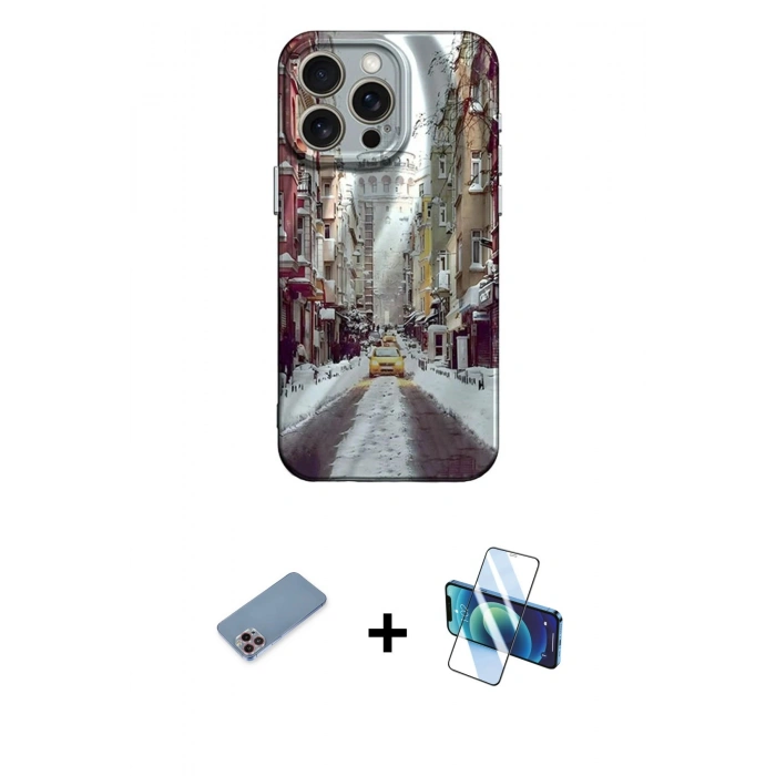 MARSİLYAN™- iPhone 13 Pro Kılıf Nova Doku Prime - Siyah 3D Antistatik Seramik Nano Ekran Koruyucu + Shine Kamera Lens Koruma Cam - PE