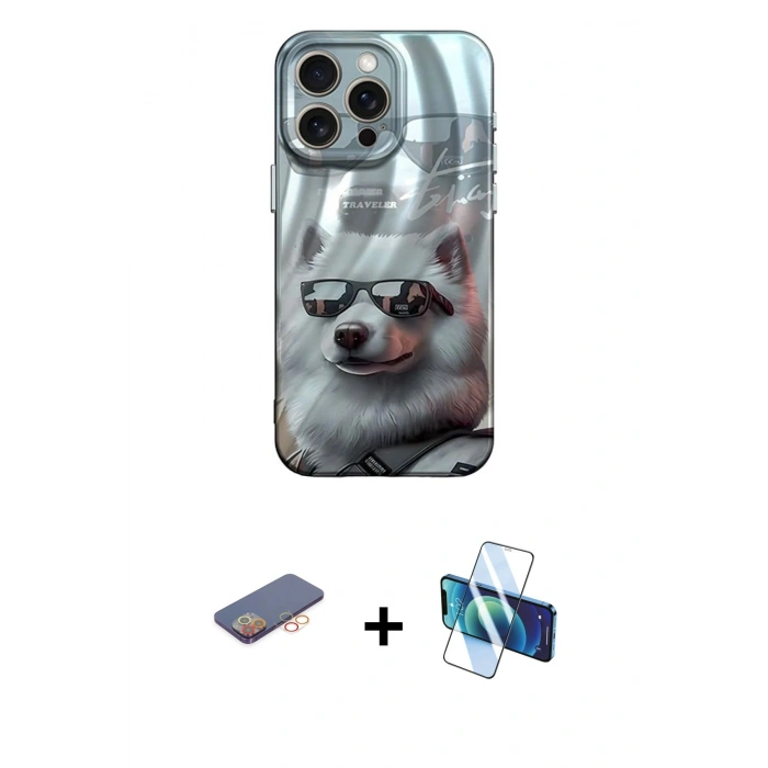 MARSİLYAN™- iPhone 13 Pro Kılıf Nova Doku Prime - Siyah 3D Antistatik Seramik Nano Ekran Koruyucu + Turuncu Renkli Kamera Lens Koruma Cam