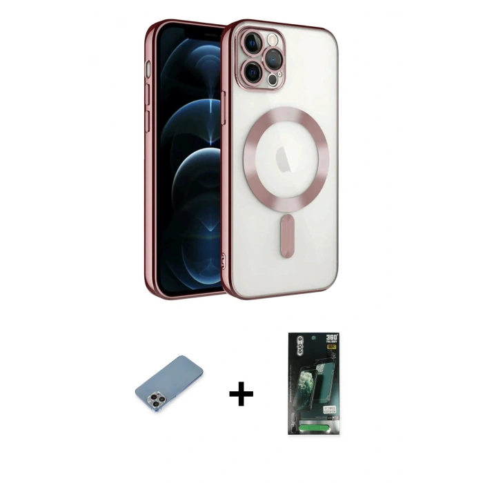 MARSİLYAN™- iPhone 13 Pro Kılıf Nova Işık Özel Seri - Şeffaf 360 Full Body Arka Koruyucu + Gökkuşağı Shine Kamera Lens Koruma Cam