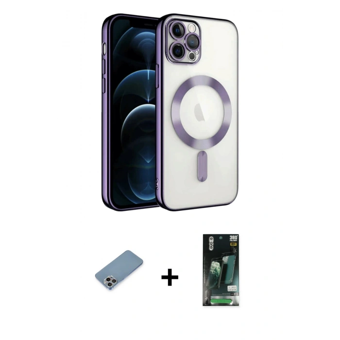 MARSİLYAN™- iPhone 13 Pro Kılıf Nova Işık Özel Seri - Şeffaf 360 Full Body Arka Koruyucu + Gökkuşağı Shine Kamera Lens Koruma Cam