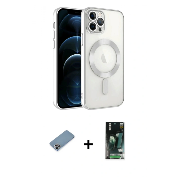 MARSİLYAN™- iPhone 13 Pro Kılıf Nova Işık Özel Seri - Şeffaf 360 Full Body Arka Koruyucu + Gökkuşağı Shine Kamera Lens Koruma Cam