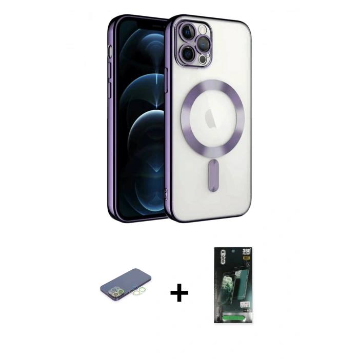 MARSİLYAN™- iPhone 13 Pro Kılıf Nova Işık Özel Seri - Şeffaf 360 Full Body Arka Koruyucu + Renkli Kamera Lens Koruma Cam - YL