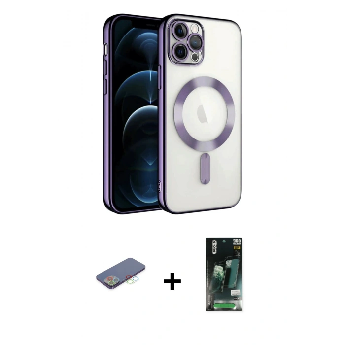 MARSİLYAN™- iPhone 13 Pro Kılıf Nova Işık Özel Seri - Şeffaf 360 Full Body Arka Koruyucu + Renkli Kamera Lens Koruma Cam - MI