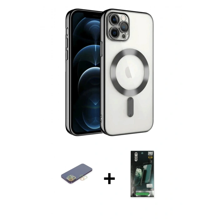 MARSİLYAN™- iPhone 13 Pro Kılıf Nova Işık Özel Seri - Şeffaf 360 Full Body Arka Koruyucu + Renkli Kamera Lens Koruma Cam - SI