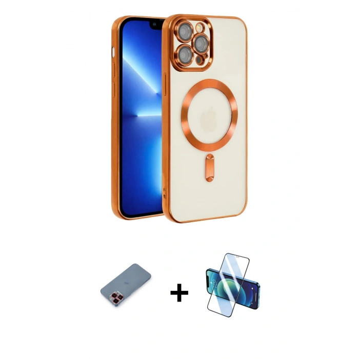 MARSİLYAN™- iPhone 13 Pro Kılıf Nova Işık Özel Seri - Siyah 3D Antistatik Seramik Nano Ekran Koruyucu + Kırmızı Metal Kamera Lens Koruma Cam