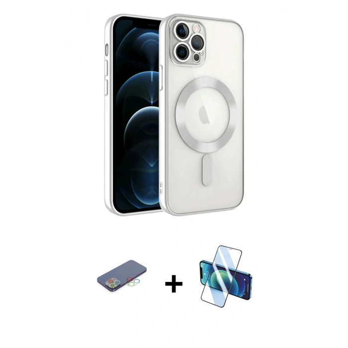 MARSİLYAN™- iPhone 13 Pro Kılıf Nova Işık Özel Seri - Siyah 3D Antistatik Seramik Nano Ekran Koruyucu + Mavi Renkli Kamera Lens Koruma Cam