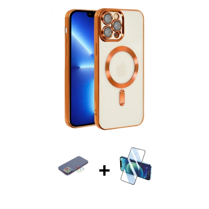 MARSİLYAN™- iPhone 13 Pro Kılıf Nova Işık Özel Seri - Siyah 3D Antistatik Seramik Nano Ekran Koruyucu + Mavi Renkli Kamera Lens Koruma Cam