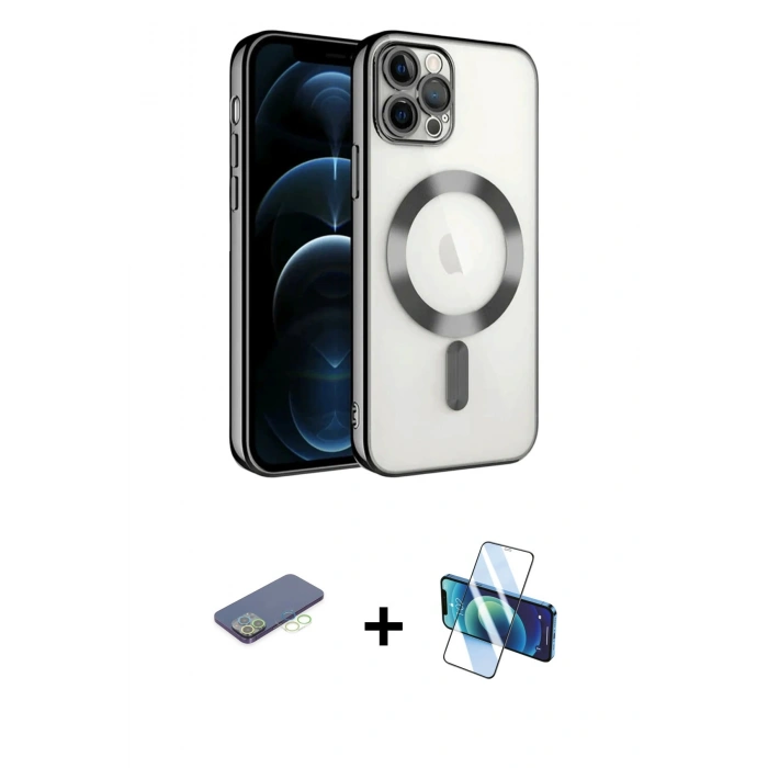MARSİLYAN™- iPhone 13 Pro Kılıf Nova Işık Özel Seri - Siyah 3D Antistatik Seramik Nano Ekran Koruyucu + Renkli Kamera Lens Koruma Cam - YL