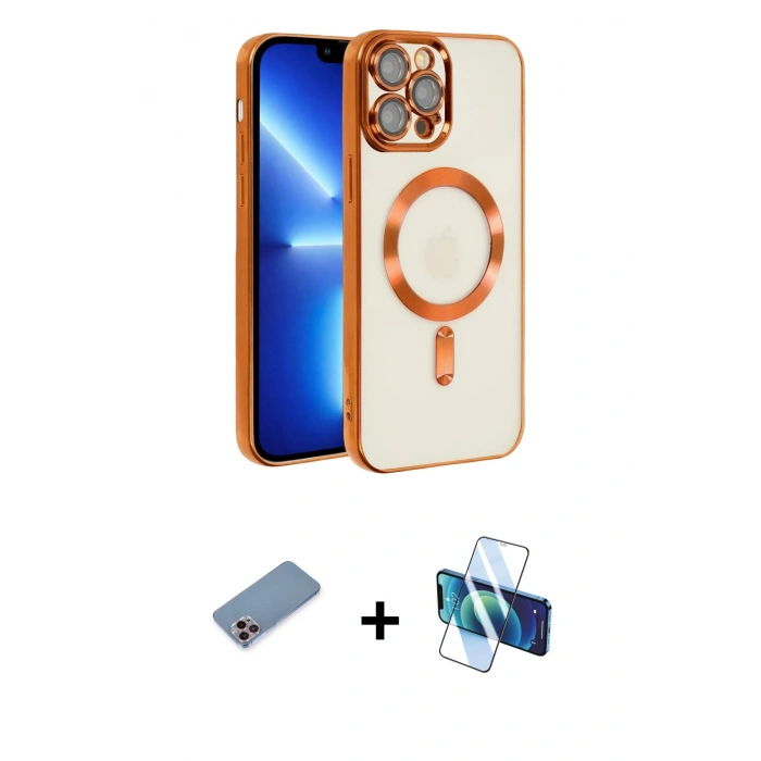 MARSİLYAN™- iPhone 13 Pro Kılıf Nova Işık Özel Seri - Siyah 3D Antistatik Seramik Nano Ekran Koruyucu + Shine Kamera Lens Koruma Cam - PE
