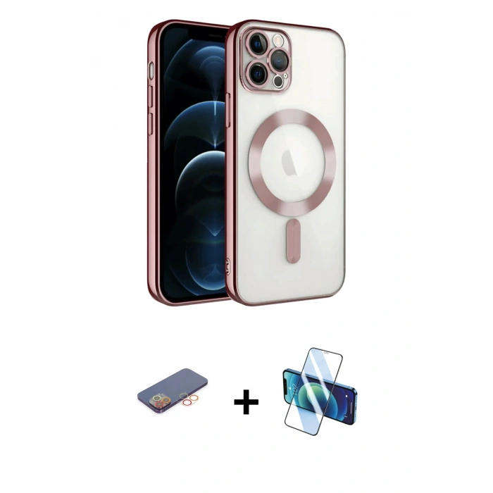 MARSİLYAN™- iPhone 13 Pro Kılıf Nova Işık Özel Seri - Siyah 3D Antistatik Seramik Nano Ekran Koruyucu + Turuncu Renkli Kamera Lens Koruma Cam