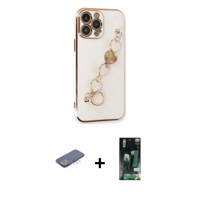 MARSİLYAN™- iPhone 13 Pro Kılıf Nova Işık Prime - Şeffaf 360 Full Body Arka Koruyucu + Mavi Renkli Kamera Lens Koruma Cam