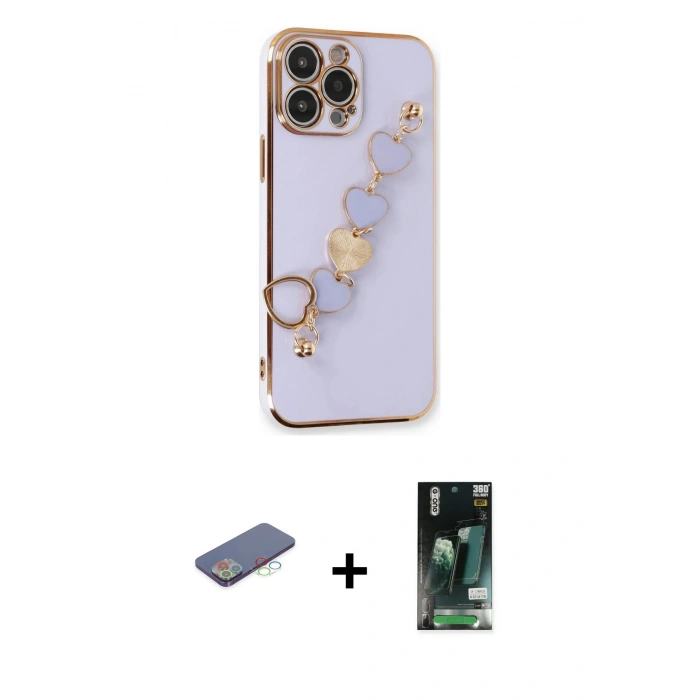 MARSİLYAN™- iPhone 13 Pro Kılıf Nova Işık Prime - Şeffaf 360 Full Body Arka Koruyucu + Mavi Renkli Kamera Lens Koruma Cam