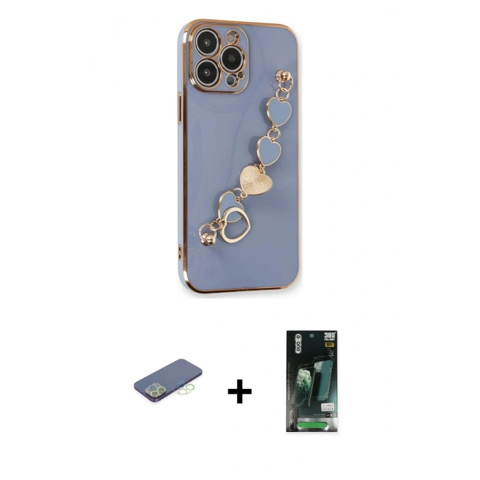 MARSİLYAN™- iPhone 13 Pro Kılıf Nova Işık Prime - Şeffaf 360 Full Body Arka Koruyucu + Renkli Kamera Lens Koruma Cam - YL