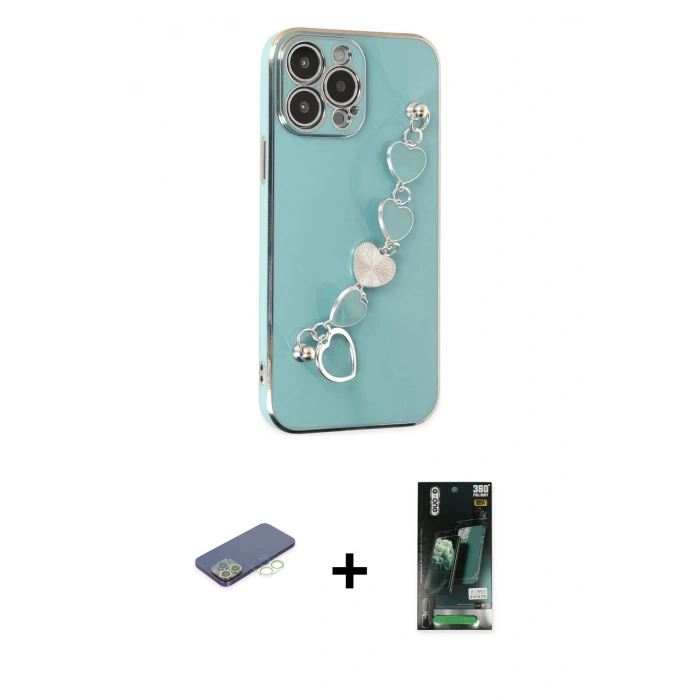 MARSİLYAN™- iPhone 13 Pro Kılıf Nova Işık Prime - Şeffaf 360 Full Body Arka Koruyucu + Renkli Kamera Lens Koruma Cam - YL