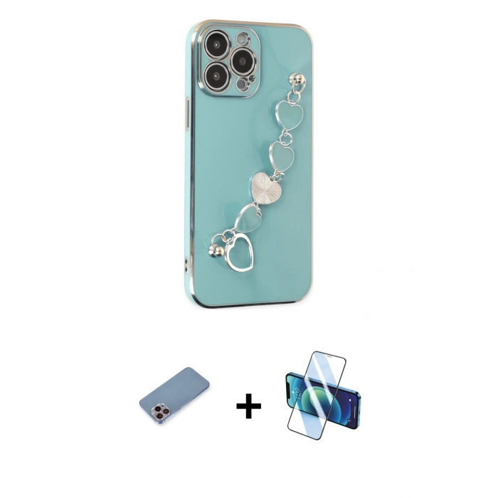 MARSİLYAN™- iPhone 13 Pro Kılıf Nova Işık Prime - Siyah 3D Antistatik Seramik Nano Ekran Koruyucu + Pembe Shine Kamera Lens Koruma Cam