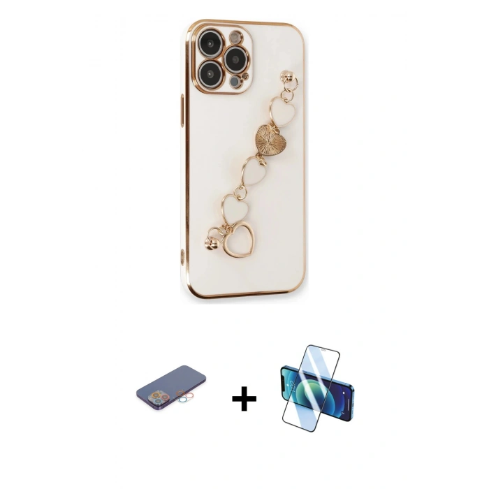 MARSİLYAN™- iPhone 13 Pro Kılıf Nova Işık Prime - Siyah 3D Antistatik Seramik Nano Ekran Koruyucu + Renkli Kamera Lens Koruma Cam - PE