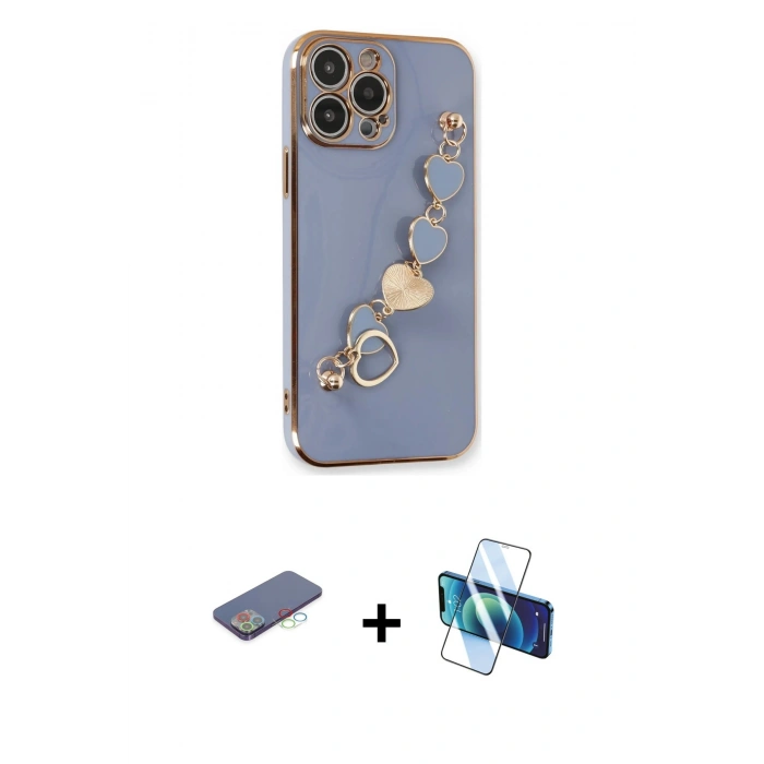 MARSİLYAN™- iPhone 13 Pro Kılıf Nova Işık Prime - Siyah 3D Antistatik Seramik Nano Ekran Koruyucu + Renkli Kamera Lens Koruma Cam - MI