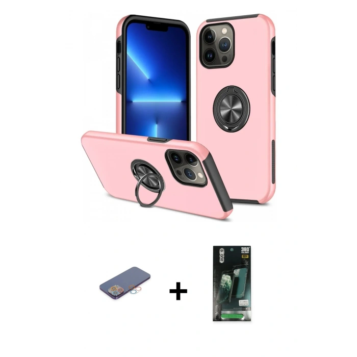 MARSİLYAN™- iPhone 13 Pro Kılıf Odak Form Prime - Şeffaf 360 Full Body Arka Koruyucu + Renkli Kamera Lens Koruma Cam - PE