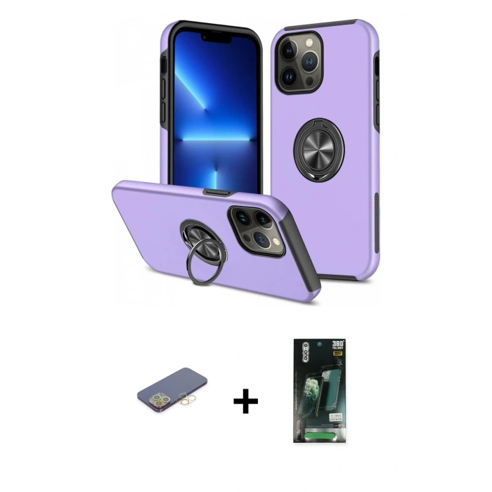 MARSİLYAN™- iPhone 13 Pro Kılıf Odak Form Prime - Şeffaf 360 Full Body Arka Koruyucu + Renkli Kamera Lens Koruma Cam - SI
