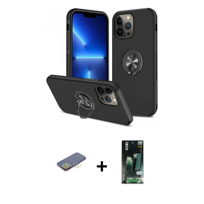 MARSİLYAN™- iPhone 13 Pro Kılıf Odak Form Prime - Şeffaf 360 Full Body Arka Koruyucu + Renkli Kamera Lens Koruma Cam - SI