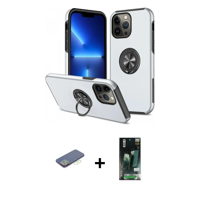 MARSİLYAN™- iPhone 13 Pro Kılıf Odak Form Prime - Şeffaf 360 Full Body Arka Koruyucu + Renkli Kamera Lens Koruma Cam - YL