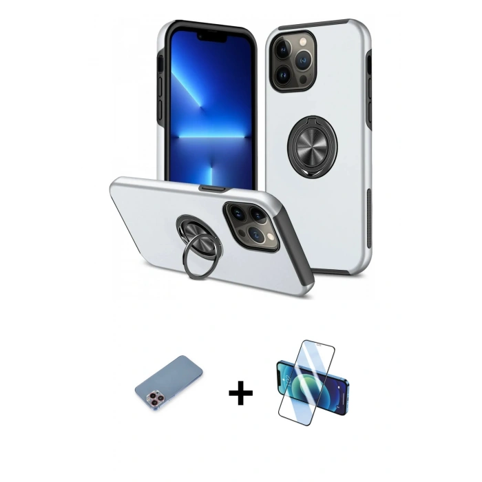 MARSİLYAN™- iPhone 13 Pro Kılıf Odak Form Prime - Siyah 3D Antistatik Seramik Nano Ekran Koruyucu + Shine Kamera Lens Koruma Cam - PE