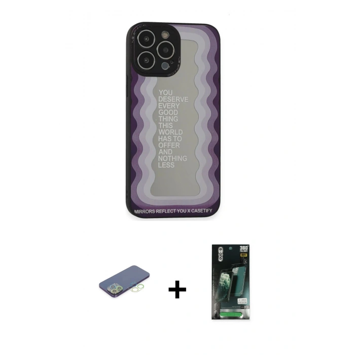 MARSİLYAN™- iPhone 13 Pro Kılıf Odak Klasik Serisi - Şeffaf 360 Full Body Arka Koruyucu + Renkli Kamera Lens Koruma Cam - YL
