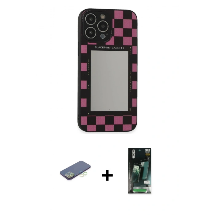 MARSİLYAN™- iPhone 13 Pro Kılıf Odak Klasik Serisi - Şeffaf 360 Full Body Arka Koruyucu + Renkli Kamera Lens Koruma Cam - YL
