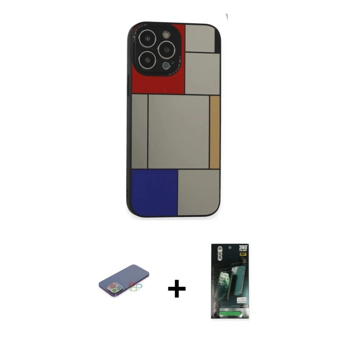 MARSİLYAN™- iPhone 13 Pro Kılıf Odak Klasik Serisi - Şeffaf 360 Full Body Arka Koruyucu + Renkli Kamera Lens Koruma Cam - MI