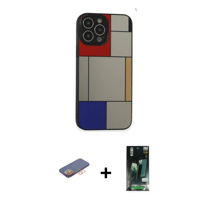 MARSİLYAN™- iPhone 13 Pro Kılıf Odak Klasik Serisi - Şeffaf 360 Full Body Arka Koruyucu + Renkli Kamera Lens Koruma Cam - TU