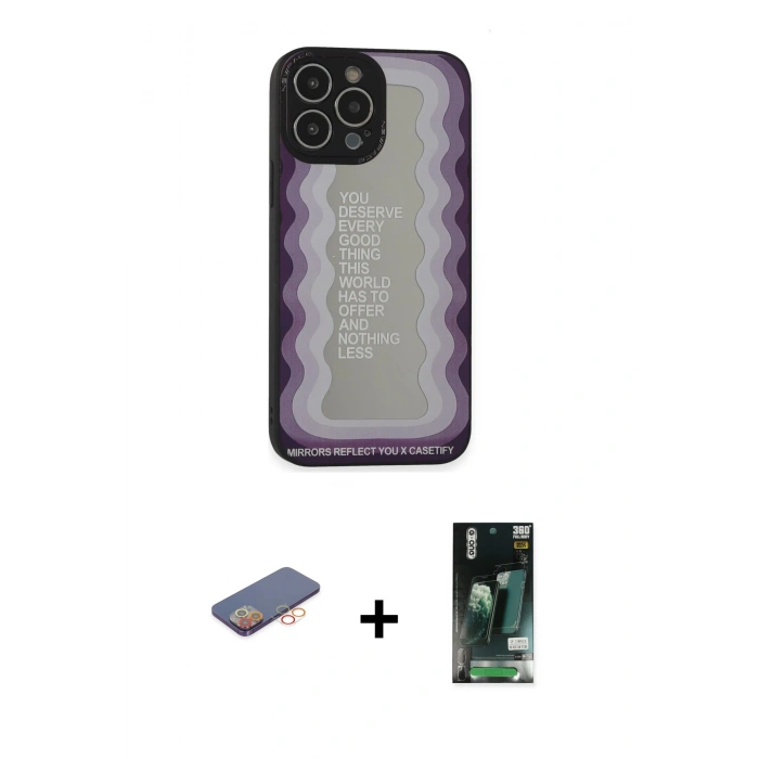 MARSİLYAN™- iPhone 13 Pro Kılıf Odak Klasik Serisi - Şeffaf 360 Full Body Arka Koruyucu + Renkli Kamera Lens Koruma Cam - TU