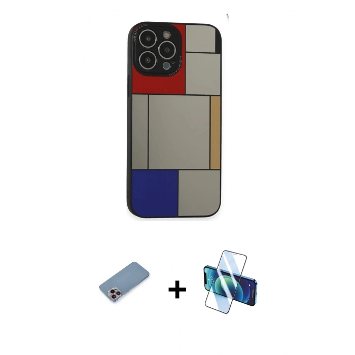 MARSİLYAN™- iPhone 13 Pro Kılıf Odak Klasik Serisi - Siyah 3D Antistatik Seramik Nano Ekran Koruyucu + Shine Kamera Lens Koruma Cam - PE