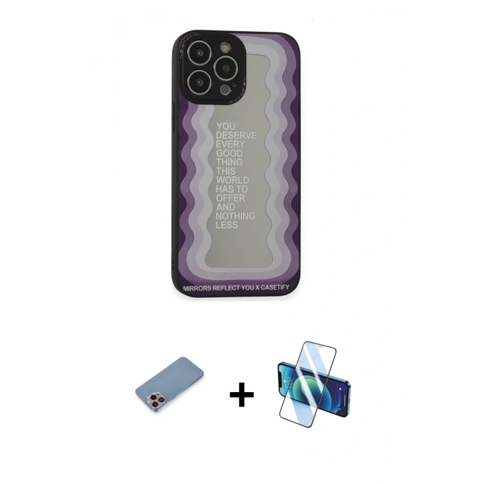 MARSİLYAN™- iPhone 13 Pro Kılıf Odak Klasik Serisi - Siyah 3D Antistatik Seramik Nano Ekran Koruyucu + Shine Kamera Lens Koruma Cam - PE