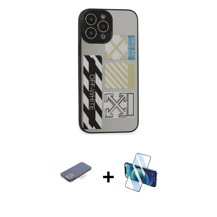 MARSİLYAN™- iPhone 13 Pro Kılıf Odak Klasik Serisi - Siyah 3D Antistatik Seramik Nano Ekran Koruyucu + Renkli Kamera Lens Koruma Cam - PE