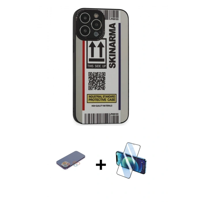 MARSİLYAN™- iPhone 13 Pro Kılıf Odak Klasik Serisi - Siyah 3D Antistatik Seramik Nano Ekran Koruyucu + Renkli Kamera Lens Koruma Cam - PE