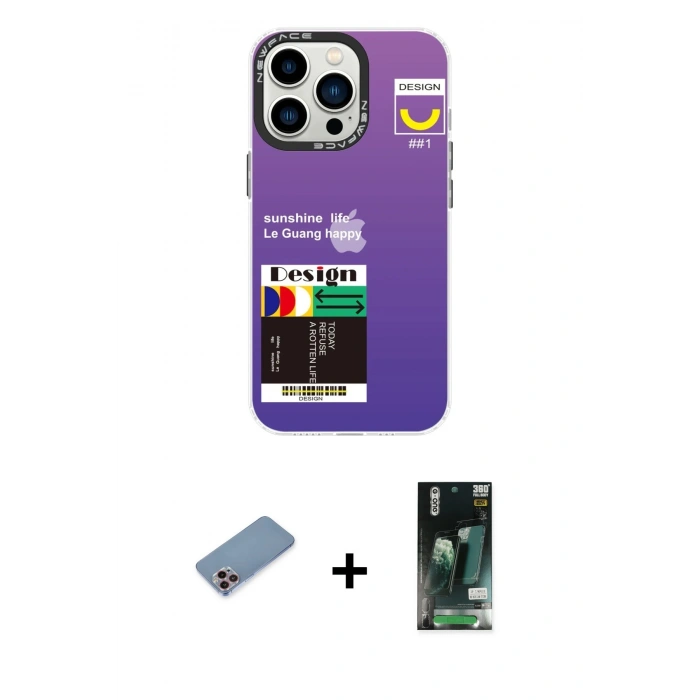 MARSİLYAN™- iPhone 13 Pro Kılıf Siluet Çizgi Koleksiyonu - Şeffaf 360 Full Body Arka Koruyucu + Shine Kamera Lens Koruma Cam - PE