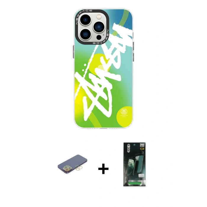 MARSİLYAN™- iPhone 13 Pro Kılıf Siluet Çizgi Koleksiyonu - Şeffaf 360 Full Body Arka Koruyucu + Renkli Kamera Lens Koruma Cam - SI