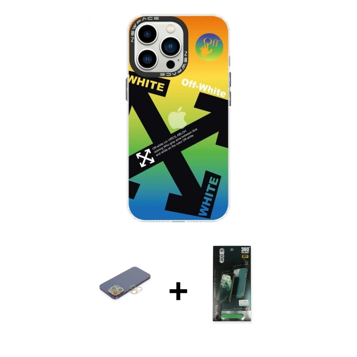 MARSİLYAN™- iPhone 13 Pro Kılıf Siluet Çizgi Koleksiyonu - Şeffaf 360 Full Body Arka Koruyucu + Renkli Kamera Lens Koruma Cam - SI