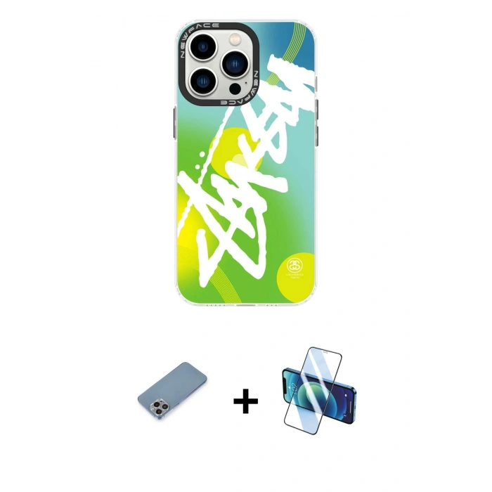 MARSİLYAN™- iPhone 13 Pro Kılıf Siluet Çizgi Koleksiyonu - Siyah 3D Antistatik Seramik Nano Ekran Koruyucu + Shine Kamera Lens Koruma Cam - GI