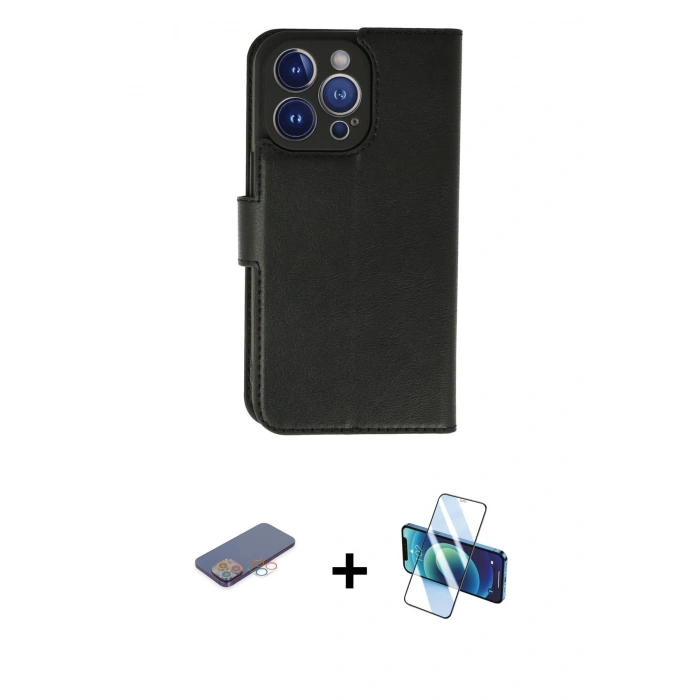 MARSİLYAN™- iPhone 13 Pro Kılıf Siluet Işık Serisi - Siyah 3D Antistatik Seramik Nano Ekran Koruyucu + Renkli Kamera Lens Koruma Cam - PE