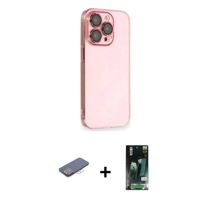MARSİLYAN™- iPhone 13 Pro Kılıf Siluet Minimal Özel Seri - Şeffaf 360 Full Body Arka Koruyucu + Renkli Kamera Lens Koruma Cam - PE