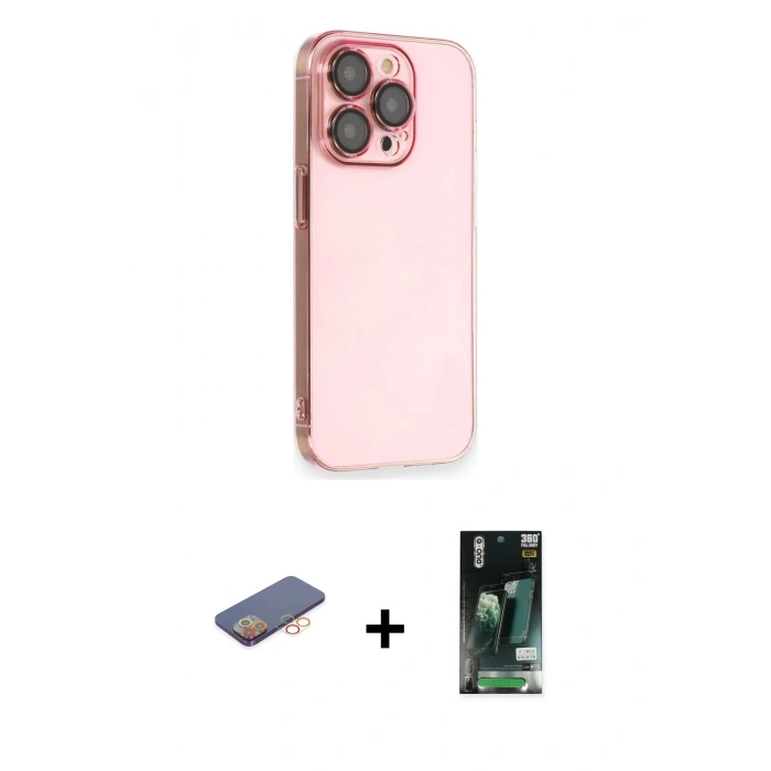 MARSİLYAN™- iPhone 13 Pro Kılıf Siluet Minimal Özel Seri - Şeffaf 360 Full Body Arka Koruyucu + Renkli Kamera Lens Koruma Cam - TU