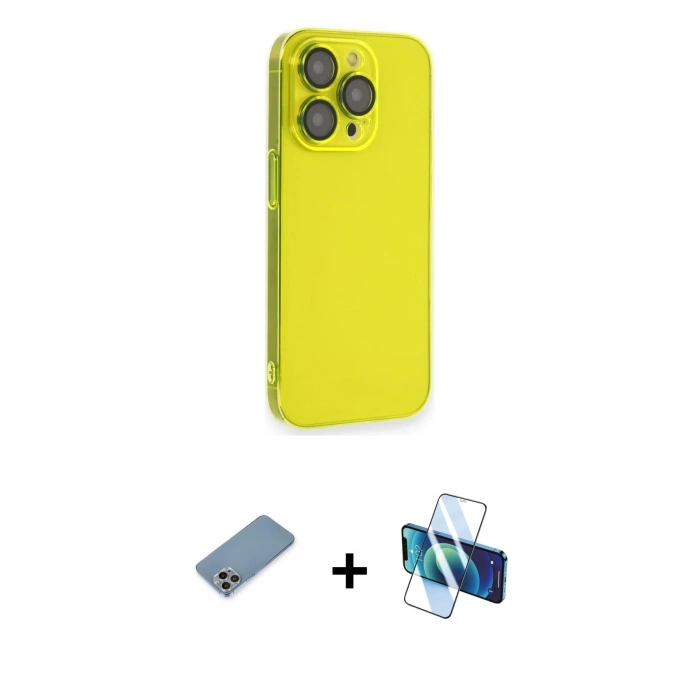 MARSİLYAN™- iPhone 13 Pro Kılıf Siluet Minimal Özel Seri - Siyah 3D Antistatik Seramik Nano Ekran Koruyucu + Shine Kamera Lens Koruma Cam - GI