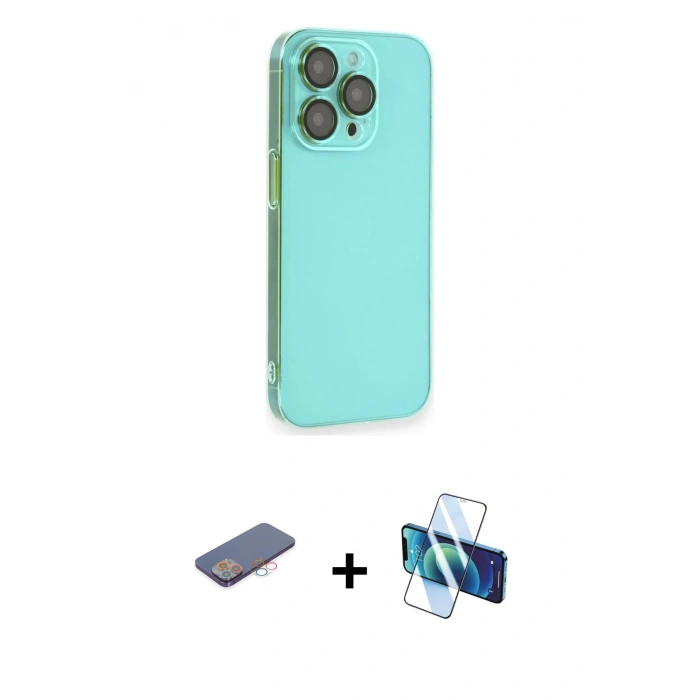 MARSİLYAN™- iPhone 13 Pro Kılıf Siluet Minimal Özel Seri - Siyah 3D Antistatik Seramik Nano Ekran Koruyucu + Renkli Kamera Lens Koruma Cam - PE
