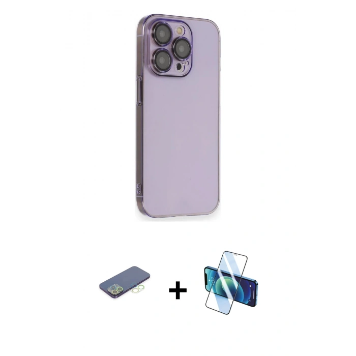 MARSİLYAN™- iPhone 13 Pro Kılıf Siluet Minimal Özel Seri - Siyah 3D Antistatik Seramik Nano Ekran Koruyucu + Renkli Kamera Lens Koruma Cam - YL