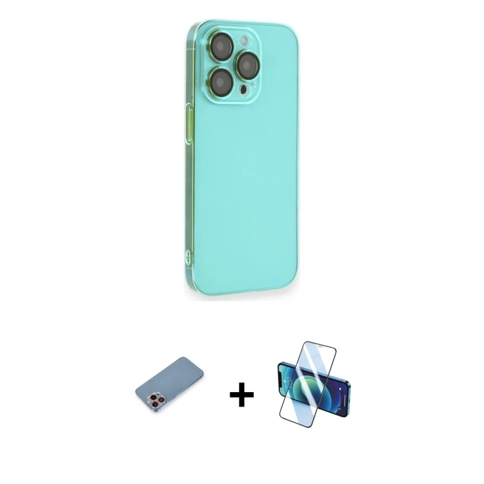 MARSİLYAN™- iPhone 13 Pro Kılıf Siluet Minimal Özel Seri - Siyah 3D Antistatik Seramik Nano Ekran Koruyucu + Shine Kamera Lens Koruma Cam - PE