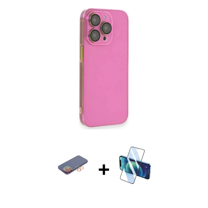 MARSİLYAN™- iPhone 13 Pro Kılıf Siluet Minimal Özel Seri - Siyah 3D Antistatik Seramik Nano Ekran Koruyucu + Renkli Kamera Lens Koruma Cam - TU
