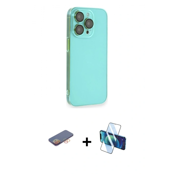 MARSİLYAN™- iPhone 13 Pro Kılıf Siluet Minimal Özel Seri - Siyah 3D Antistatik Seramik Nano Ekran Koruyucu + Renkli Kamera Lens Koruma Cam - TU