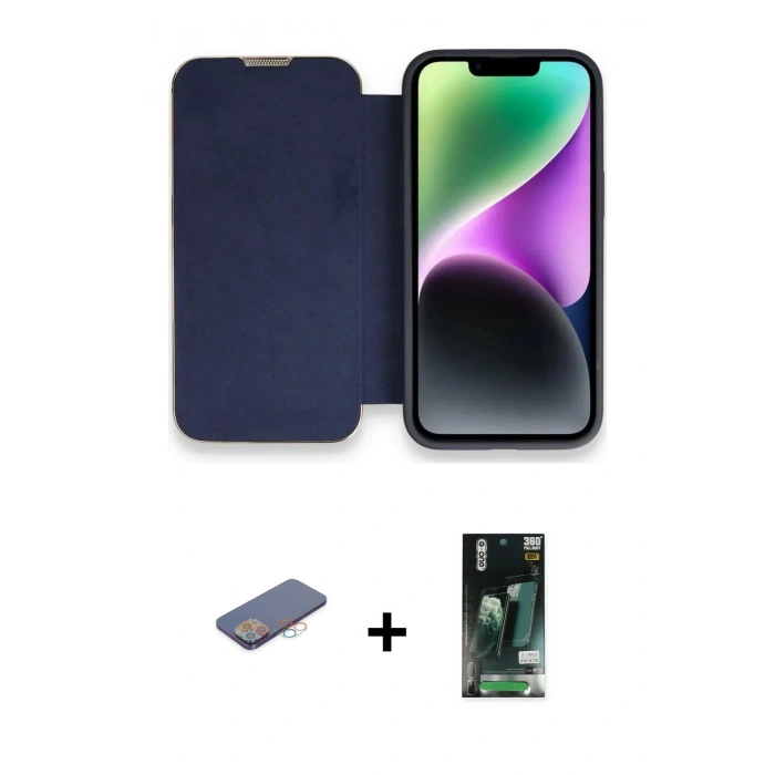 MARSİLYAN™- iPhone 13 Pro Kılıf Siluet Minimal Serisi - Şeffaf 360 Full Body Arka Koruyucu + Renkli Kamera Lens Koruma Cam - PE